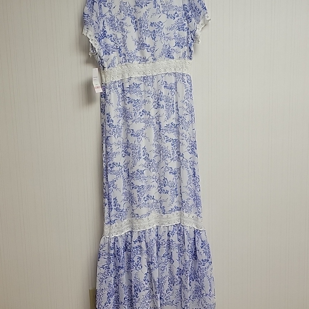 Taylor Blue & White Floral Maxi Tiered Prairie Dress Sz 10 New cottagecore - Picture 6 of 10